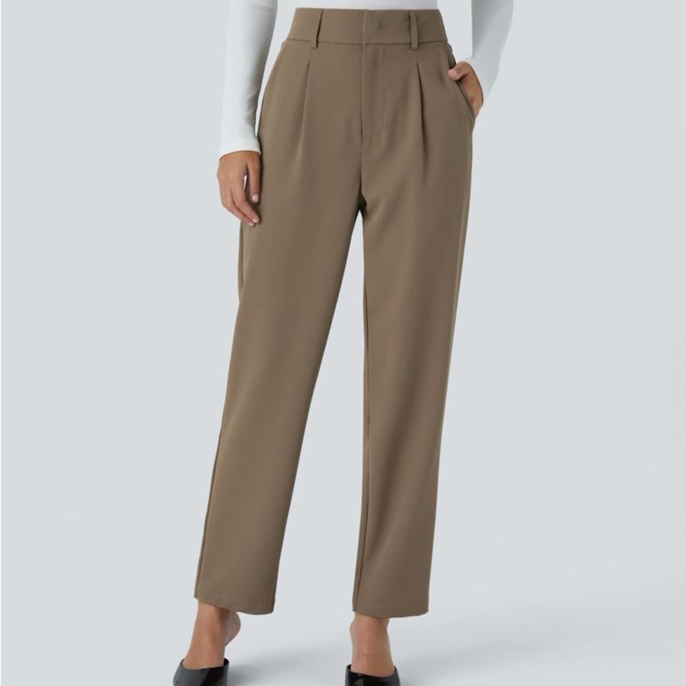 High waisted Pocket Solid Work Tapered Pants